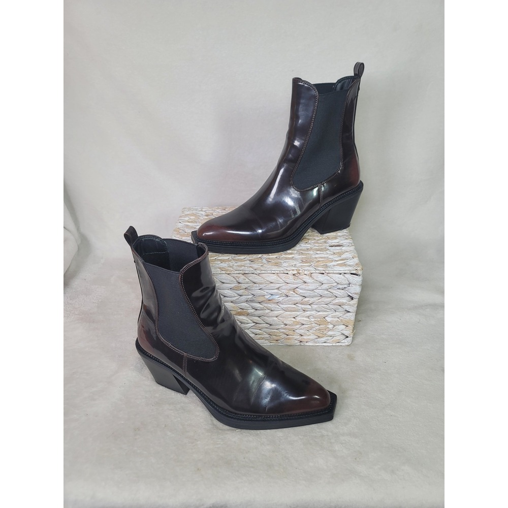 Circus Sam Edelman Square Toe Chelsea Boots Dark Cherry Burgundy Patent 8.5M